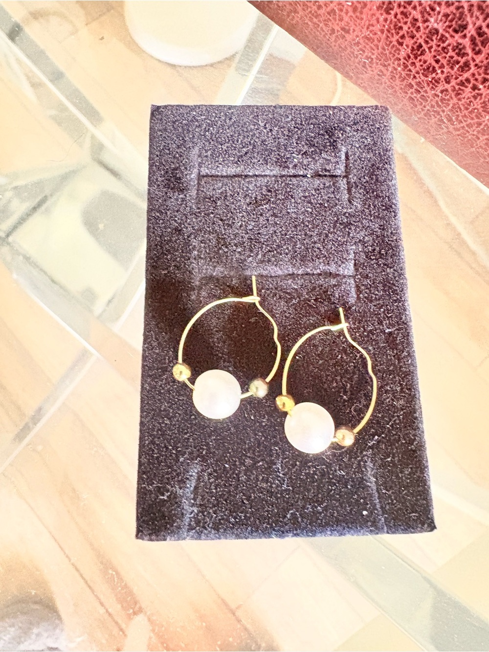Gold Hoop Earrings with White Pearl Accent - Women Jewelry